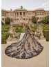 Plunging Neck Black Sequined Lace Tulle Wedding Dress
